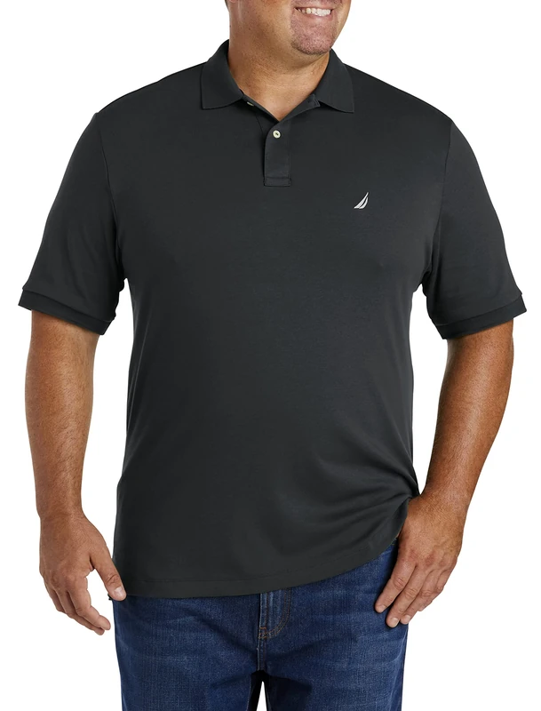 Nautica Men's Classic Fit Short Sleeve Solid Soft Cotton Polo Shirt, True Black, 4X Tall