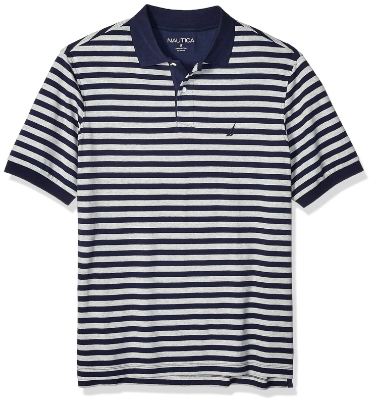 Nautica Men's Big and Tall Classic Short Sleeve Striped Polo Shirt, Navy, XXXL Tall - Image 1