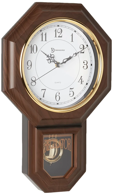 Timekeeper Essex Westminster Chime Faux Wood Pendulum Wall Clock, 44cm x 29cm, Walnut