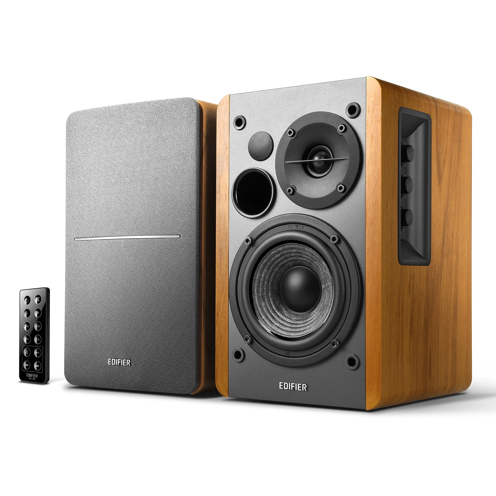 Edifier R1280DB Active Bookshelf Speakers 2.0, Bluetooth v5.1, Optical/Coaxial/RCA Input, 42W RMS, 55Hz–20kHz, 4" Drivers, 0.5" Tweeters, Bass Reflect Port, with Remote, Wood Enclosure, Oak