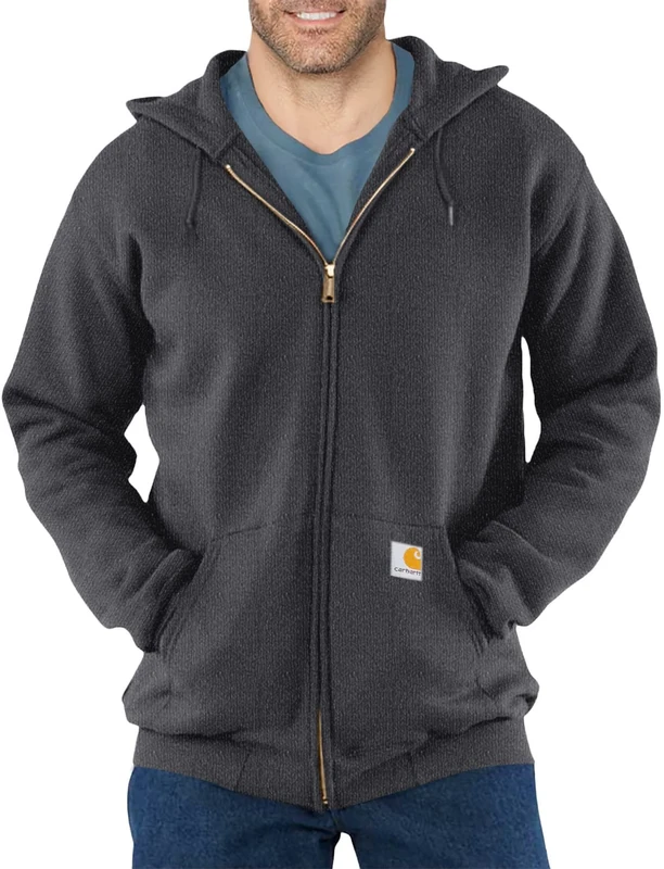 Carhartt Mens Midweight Hooded Zip-Front Sweatshirt Solid Long Sleeves Shirt - Carbon Heather - S