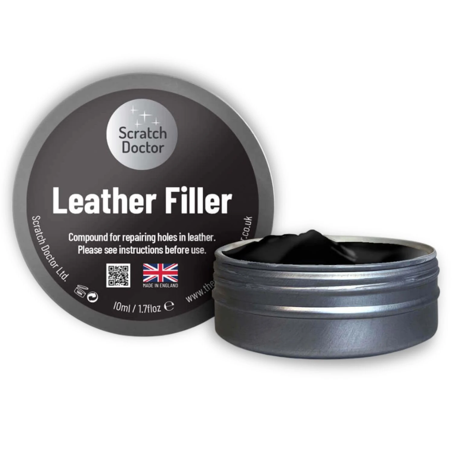 Scratch Doctor Leather Filler Repair Compound Fill Holes Cracks Scratches Scuffs on Leather Furniture Car Seats Shoes and Bags (Black, 10ml)