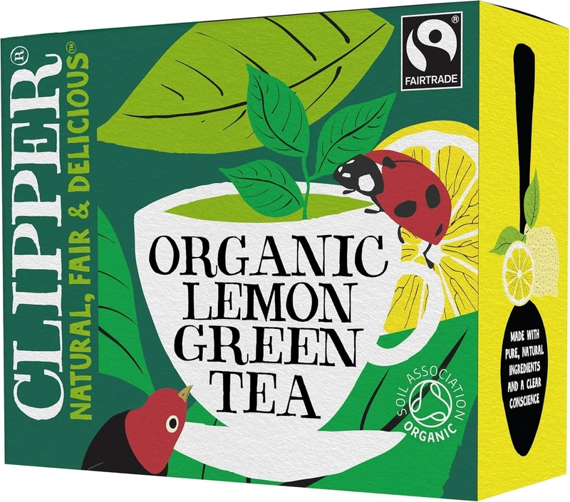 Clipper Organic Lemon Green Tea Bags | 80 Teabags for Home or Office | Pure, Eco-Conscious, Fair Trade Green Tea with Lemon | Natural, Unbleached, Plant-Based & Biodegradable Bags