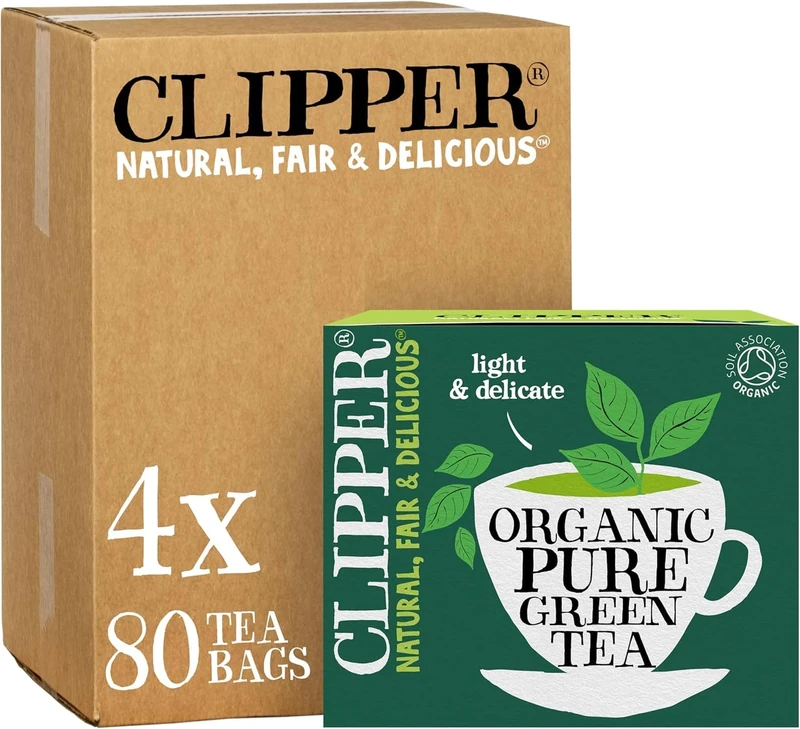 Clipper Organic Pure Green Tea Bags | 320 Teabags (4 x Boxes of 80) | Bulk Buy for Office, Home & Catering | Eco-Conscious, Fair Trade Tea | Natural Unbleached Plant-Based & Biodegradable