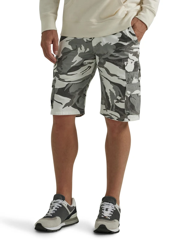 Wrangler Authentics Men's Premium Twill Cargo Short (Bennard), White Camo, 36