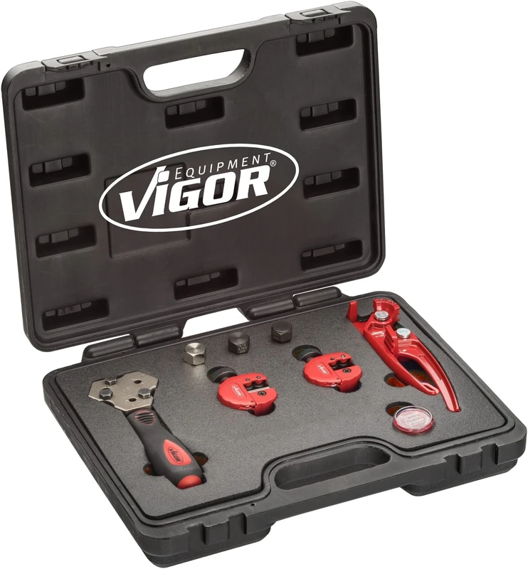 Set di utensili per la svasatura ViGOR V5513, Set di 9 pezzi, per la svasatura DIN, per la svasatura di tubi dei freni in Acciaio, per l'uso su tubi dei freni o idraulici direttamente sul veicolo