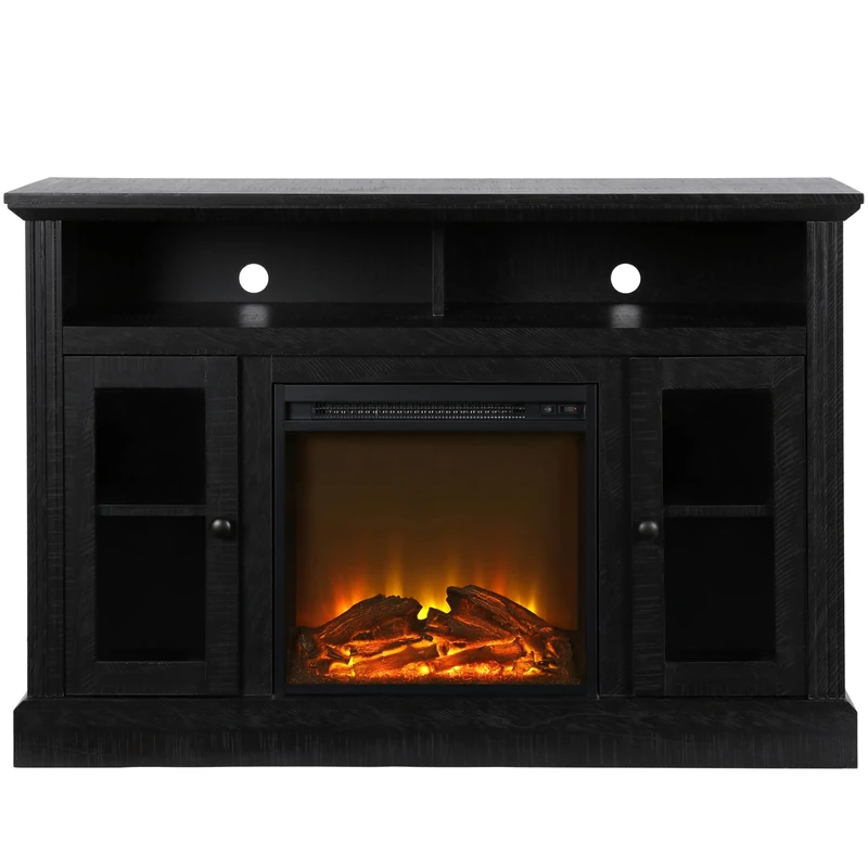 Ameriwood Chicago Electric Fireplace TV Console 50 Inch Black Oak Look