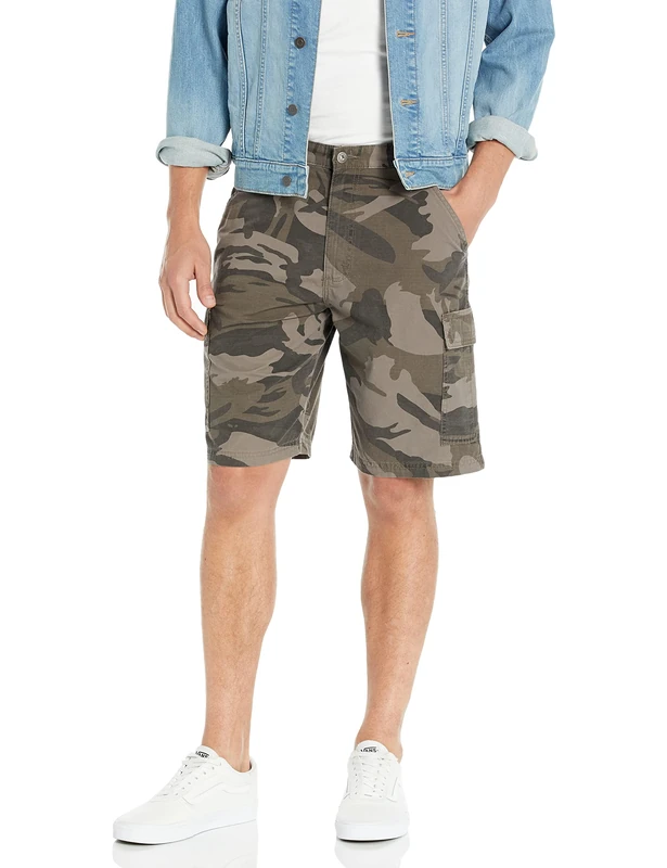Wrangler Authentics Men's Classic Relaxed Fit Cargo Short, Dark Khaki Camo Ripstop, 34