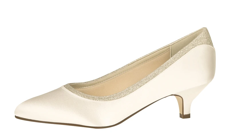 Rainbow Club Bobbie - Ivory Shimmer Low Heel Wedding Shoes, 3 - Image 1