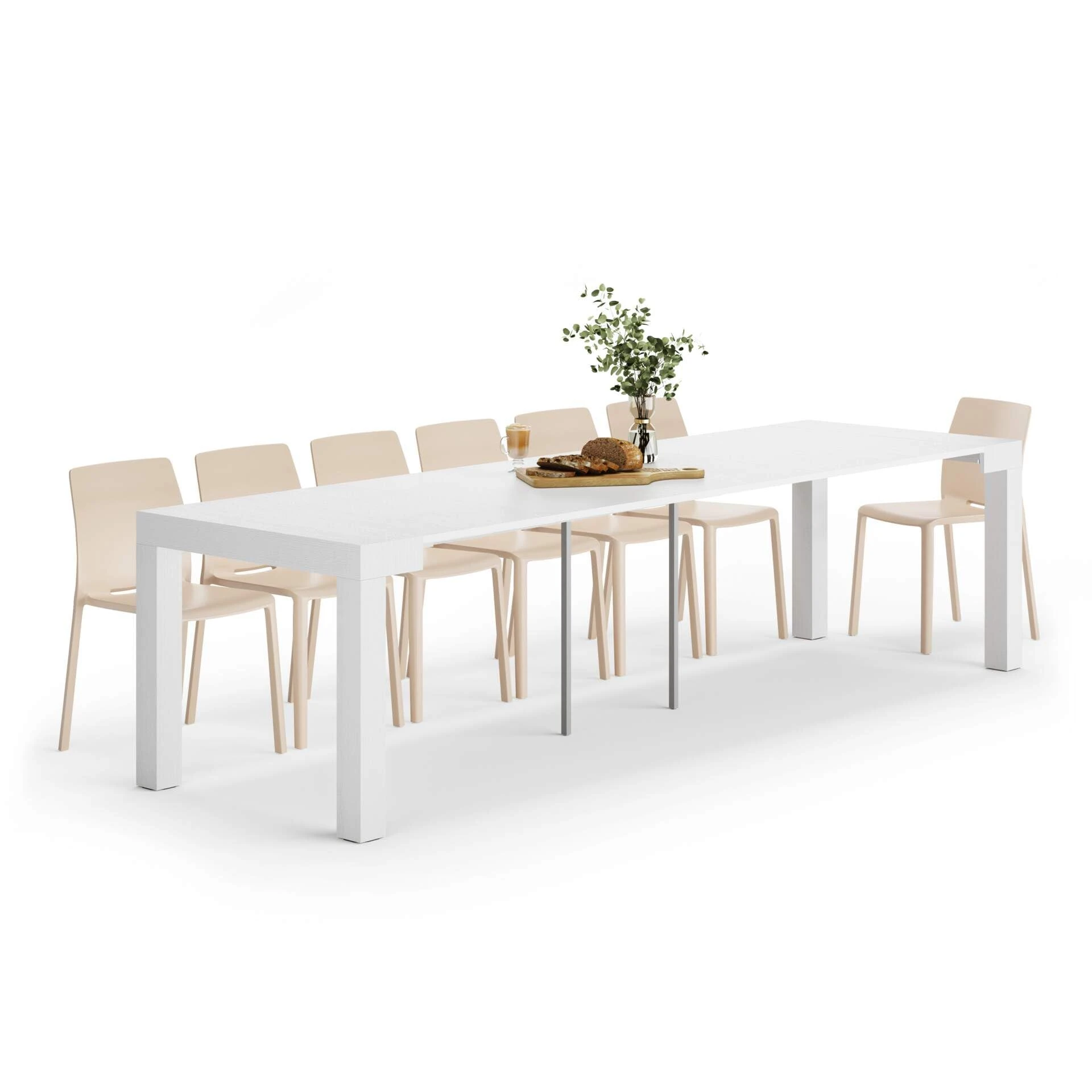 Mobili Fiver, First, Extendable Console Table, 45(305) x90 cm, White, Made In Italy