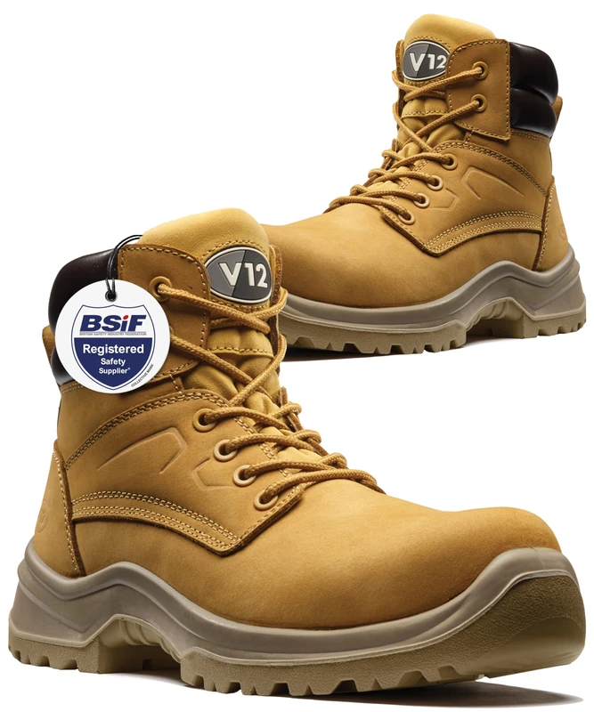 V12 Bobcat STS Honey S1P SRC Safety Work Boots for Men - Composite Toe Cap, Anti-Penetration Midsole, Slip-Resistant, Lightweight Steel Toe Boots - Size 13