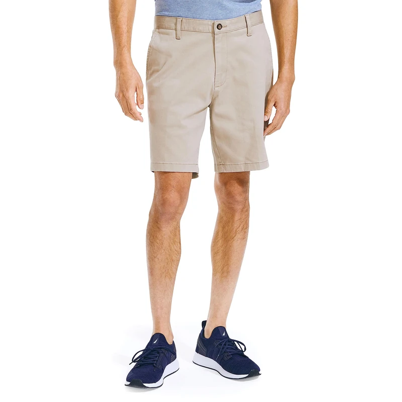 Nautica Men's Classic Fit Flat Front Stretch Solid Chino 8.5" Deck Shorts Casual, True Khaki, 32