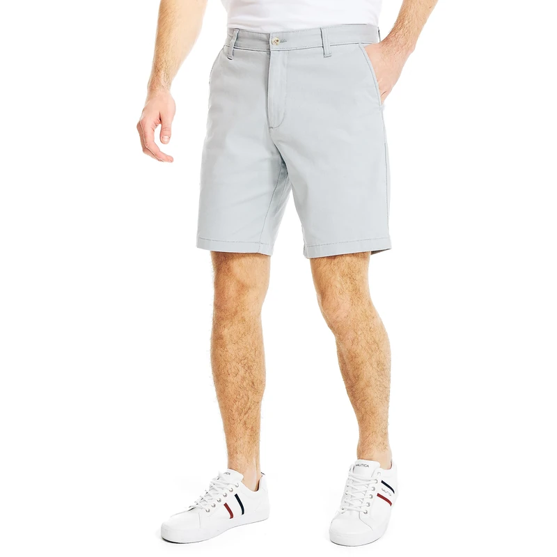 Nautica Men's Classic Fit Flat Front Stretch Solid Chino 8.5" Deck Shorts Casual, True Quarry, 38