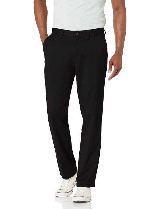 Nautica Men's Classic Fit Flat Front Stretch Solid Chino Deck Pant Business Casual, True Black, 34W x 32L