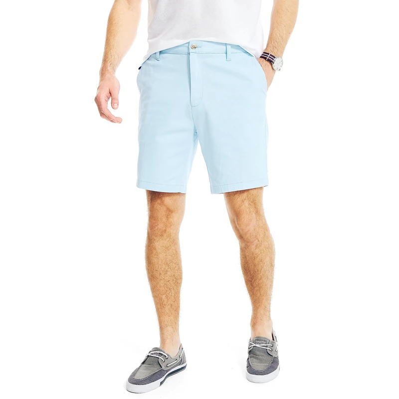 Nautica Men's Classic Fit Flat Front Stretch Solid Chino 8.5" Deck Shorts Casual, Noon Blue, 44