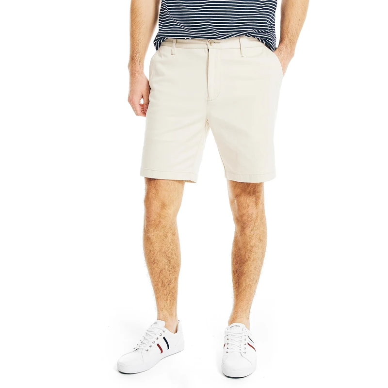 Nautica Men's Classic Fit Flat Front Stretch Solid Chino 8.5" Deck Shorts Casual Stone, 30