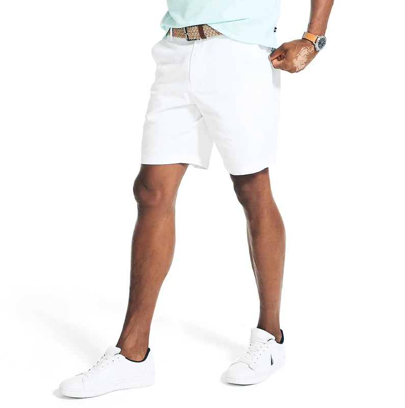 Nautica Men's Classic Fit Flat Front Stretch Solid Chino Deck Short Casual, Bright White, 36