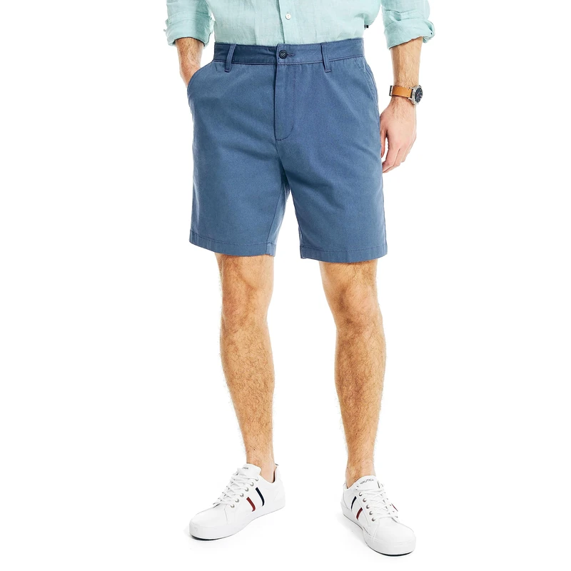 Nautica Men's Classic Fit Flat Front Stretch Solid Chino 8.5" Deck Shorts Casual, Blue Indigo, 36