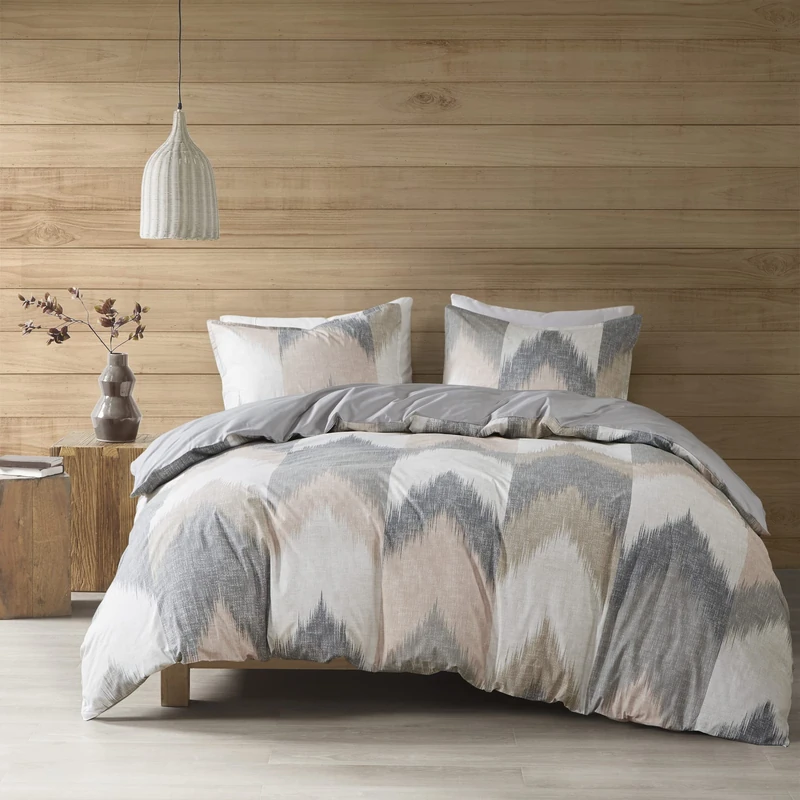 INK+IVY Alpine Duvet Cover Full/Queen Size - Blush, Grey, Ivory, Pieced Chevron Duvet Cover Set – 3 Piece – 100% Cotton Light Weight Bed Comforter Covers