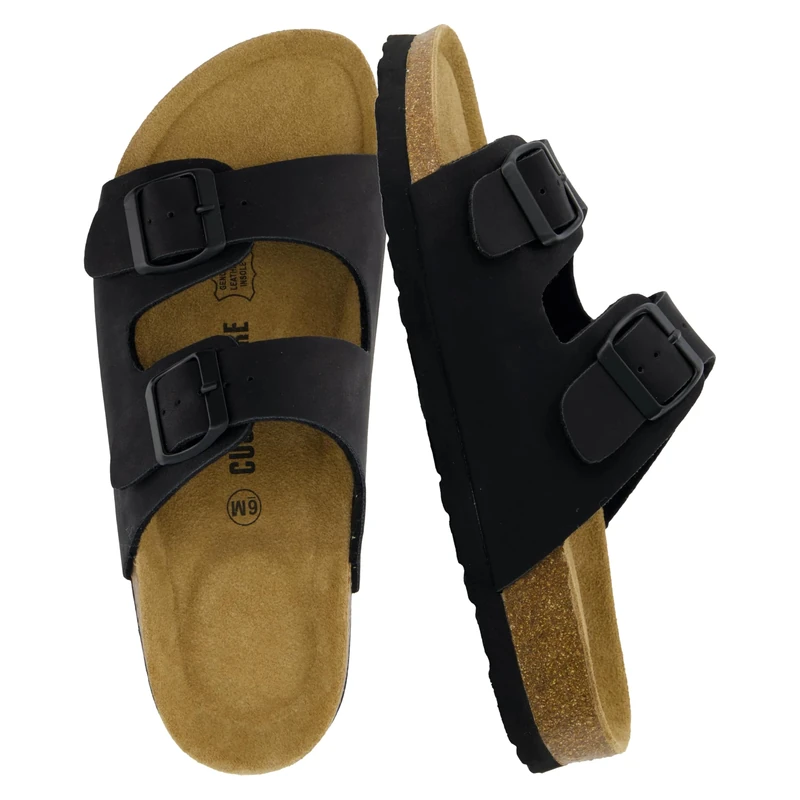 CUSHIONAIRE Women's Lane Cork Footbed Sandal With +Comfort, Black, 7 UK