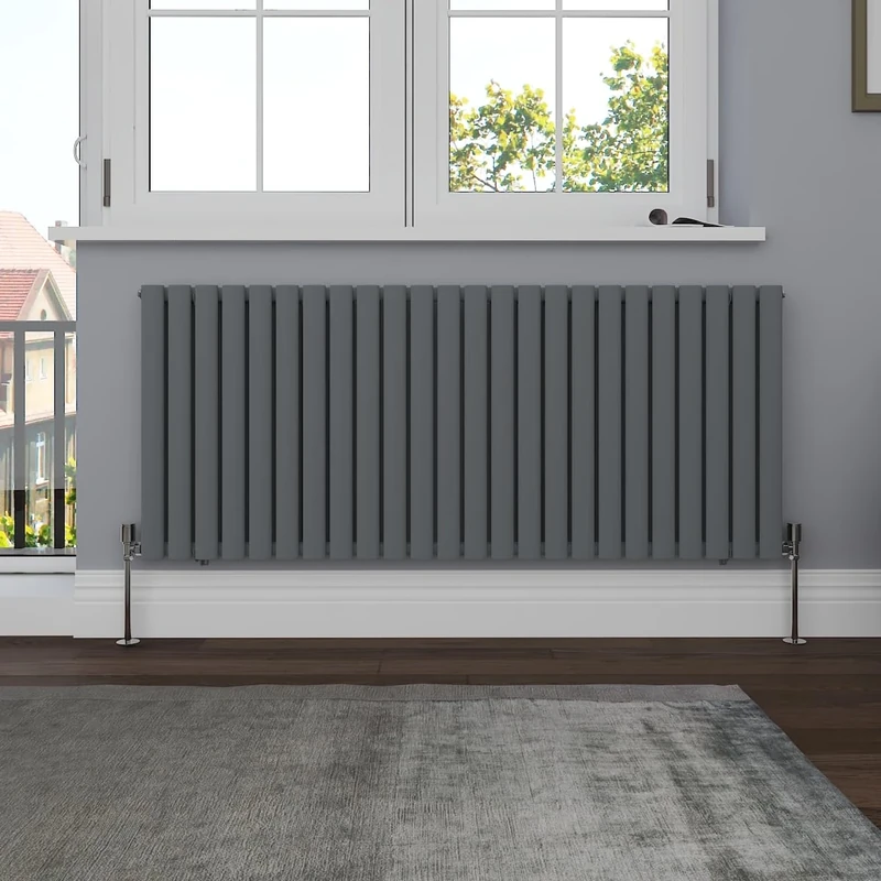 NRG 600 x 1416 mm Horizontal Oval Column Radiator Anthracite Double Panel | Premium Radiator