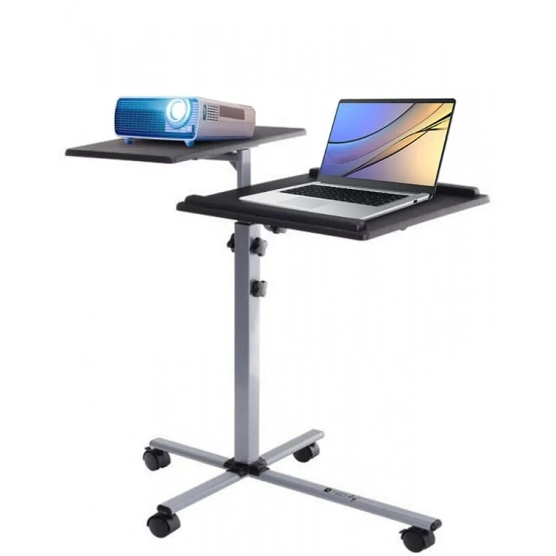 TECHLY 101485 Trolley for Projector and Notebook with Two Shelves Adjustable Height Black/Silver
