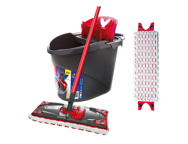 Vileda ULTRAMAX 2-in-1 Floor Mop Complete Set with Extra Cover, Mop with Handle, Two Microfibre Covers and Bucket with Power Press, for Quick Change of Cover