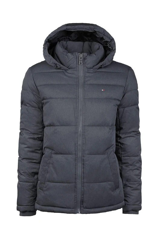Tommy Hilfiger Men's Down Alternative Hooded Puffer Jacket (Standard and Big & Tall) Down Outerwear Coat, Heather Navy, S