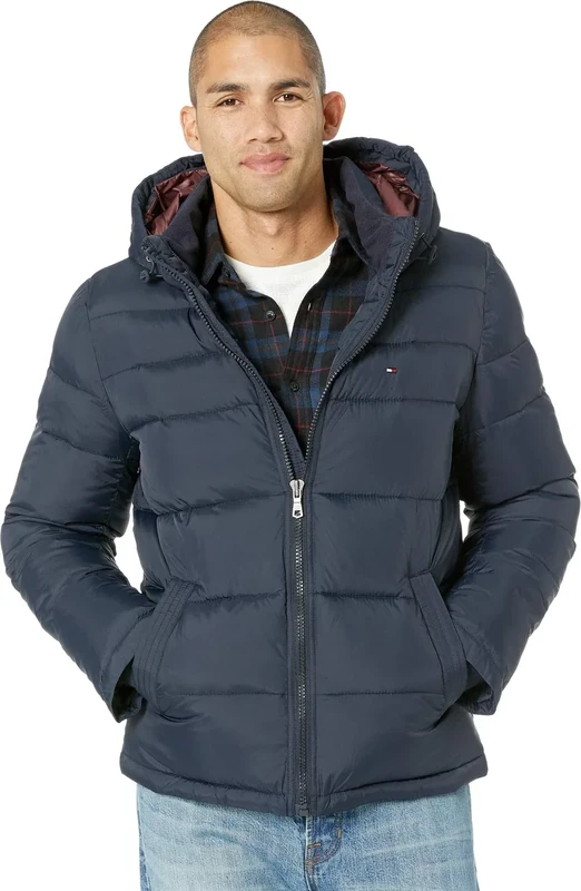 Tommy Hilfiger Men's Classic Hooded Puffer Jacket (Regular and Big & Tall Sizes) Down Outerwear Coat, Midnight, 2X