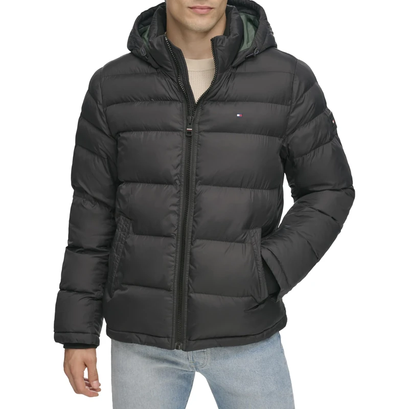 Tommy Hilfiger Men's Classic Hooded Puffer Jacket (Regular and Big & Tall Sizes) Down Outerwear Coat, Black, 2X