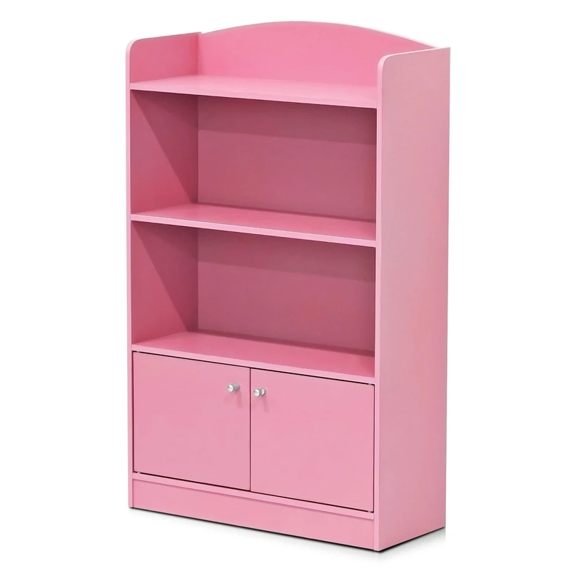 Furinno LOVA Book Shelf, Bookshelf with Storage Cabinet, Bookcase with Door, 11.8 x 23.6 x 37.3, for Living Reoom, Bedroom, Home Office, Pink