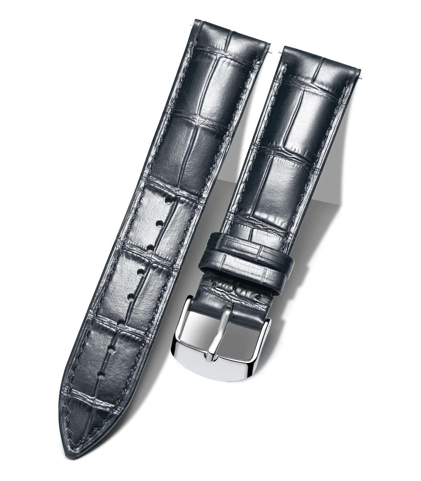 BINLUN Quick Release Leather Watch Straps Replacement Watch Bands Smart Watch Strap Crocodile Pattern in 10 Colors 13 Sizes with Silver Buckle for Men Women（Black,20mm）