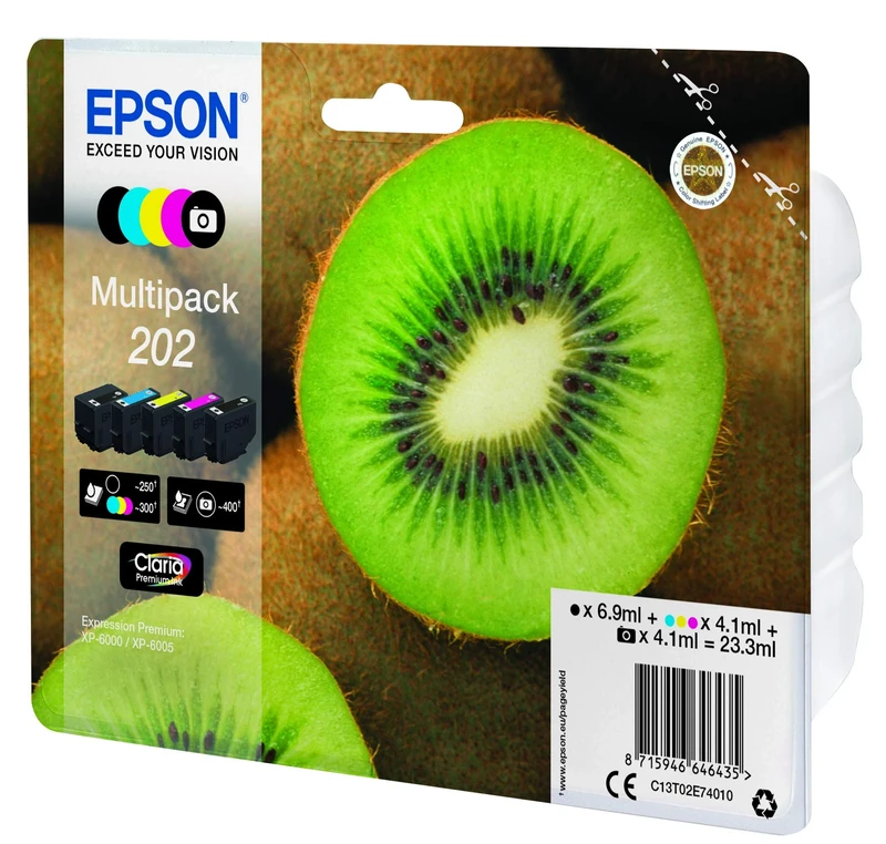 Epson 202 Kiwi Genuine Multipack, 5-colours Ink Cartridges, Claria Premium Ink
