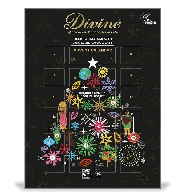 Divine - Vegan & Fairtrade - 70% Dark Chocolate Advent Calendar - 85g