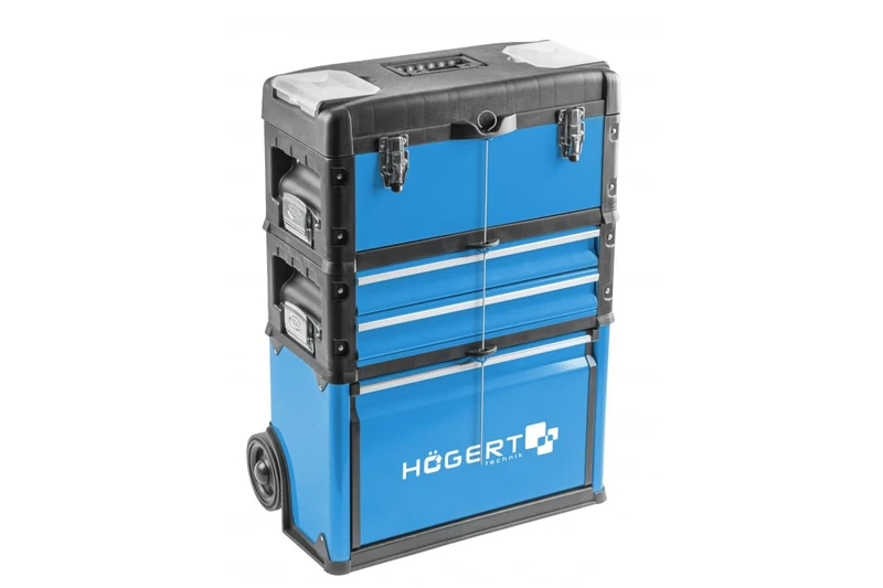 Hogert Technik Tool Box - 3 Piece Modular Mobile Service Cabinet with Drawers, 45kg Capacity, Integrated Wheels & Telescopic Handle, Ideal for Maintenance Services, Workshops & DIY