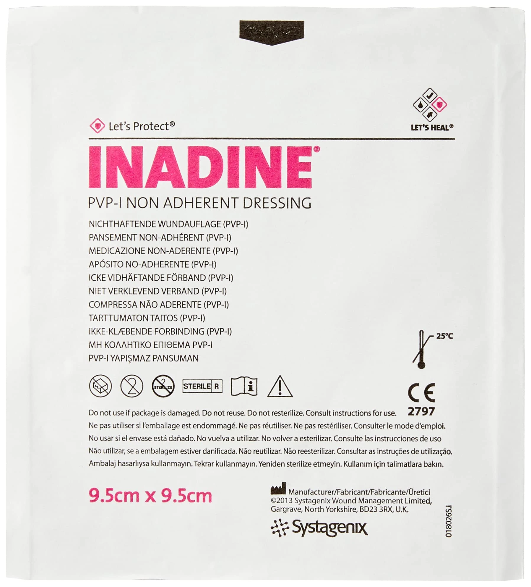 Inadine JKP01491 PVP-I Non-Adherent Dressing Drug, 9.5 cm Width, 9.5 cm Length (Pack of 10)