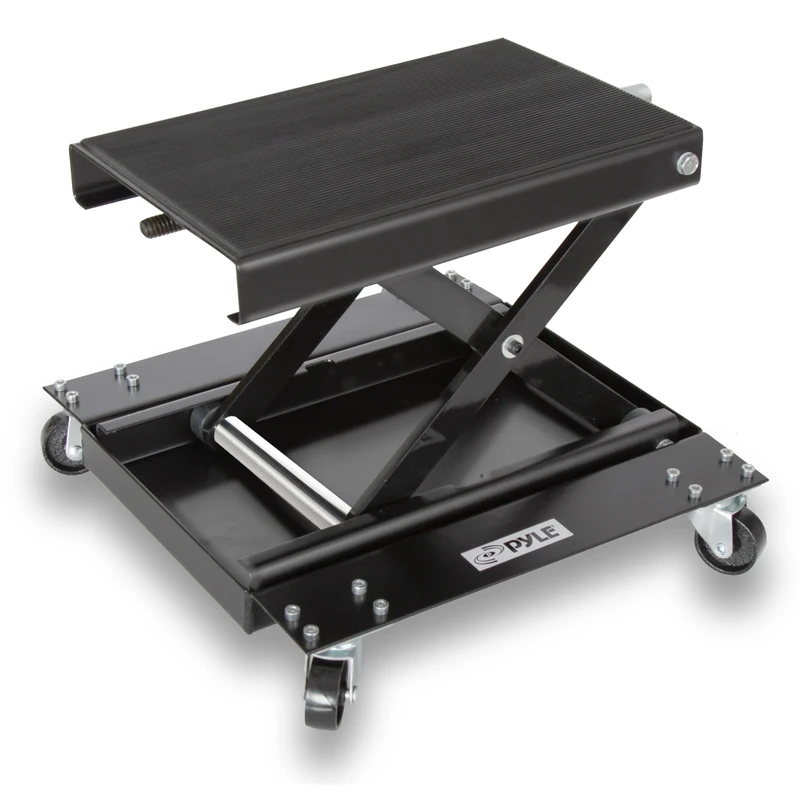 Pyle Heavy Duty Motorcycle Lift Table, Portable Scissor Jack with Dolly, 500kg Capacity, Collapsible with Caster Wheels, Anti-Skid Rubber Pad, Car Jack Kit, Bike Lift, Tyre Changing Kit for Garage
