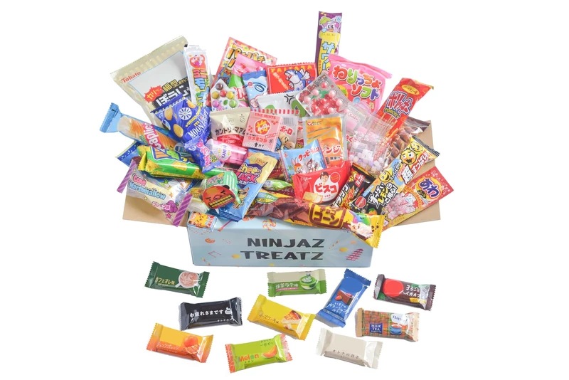 50 Japanese Candy & Snack Box 10 Japanese chocolate bar Assortment and 40 Popular Sweets (Plain box)