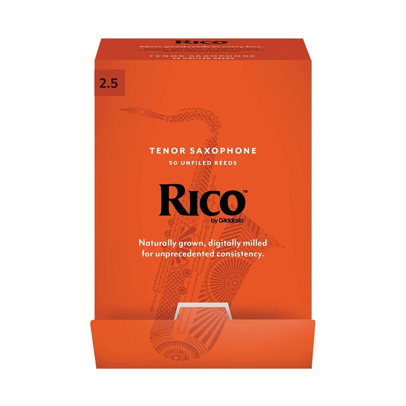 D’Addario Woodwinds - Rico Tenor Sax Reeds - Tenor Saxophone Reeds - Tenor Reeds Crafted for Beginners, Students, Educators - Strength 2.5, 50-Pack