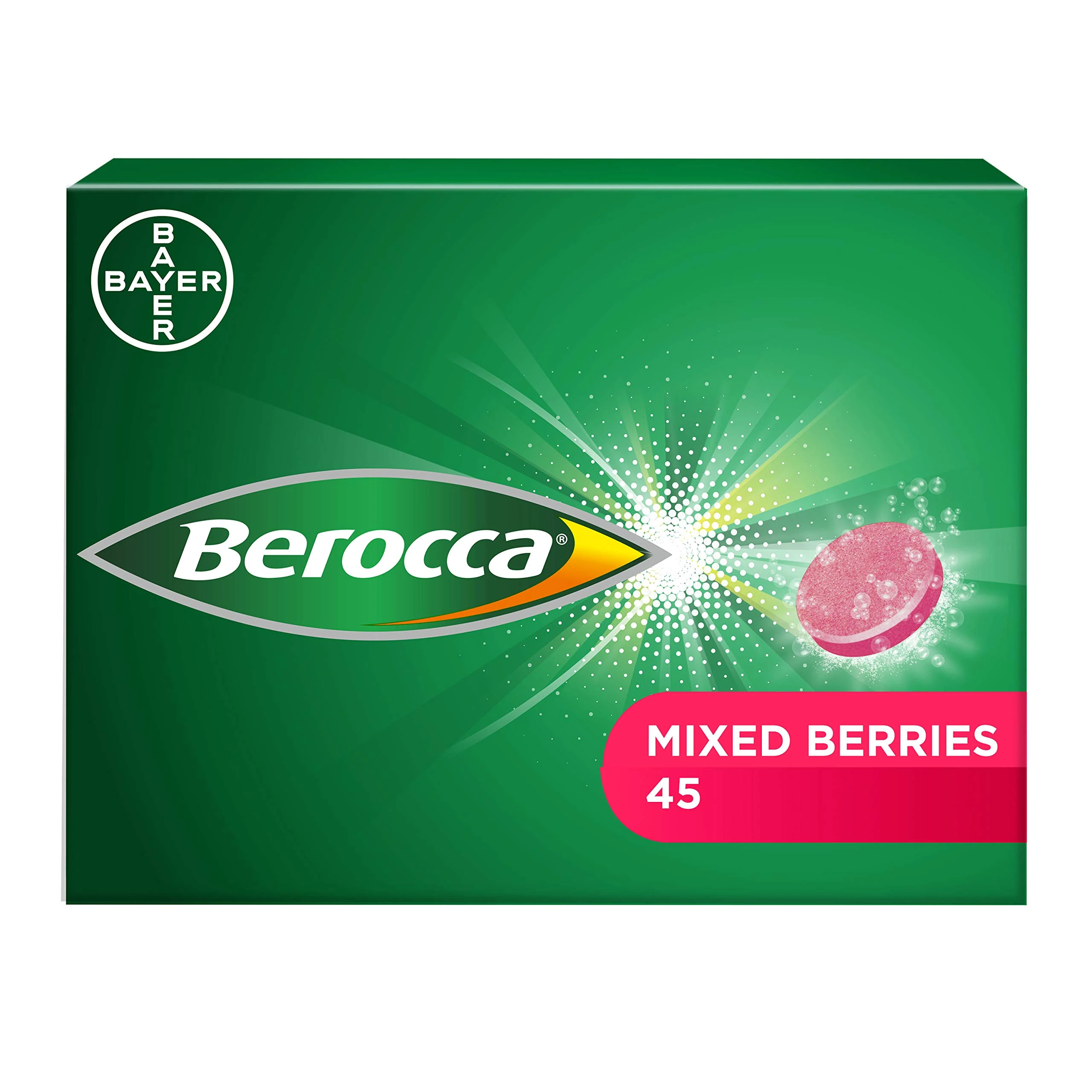 Berocca Vitamin C Effervescent Tablets - Including B Vitamins, Magnesium, Calcium & Zinc - Support Energy Release & Immune System - 45 Tablets - Mixed Berries Flavour