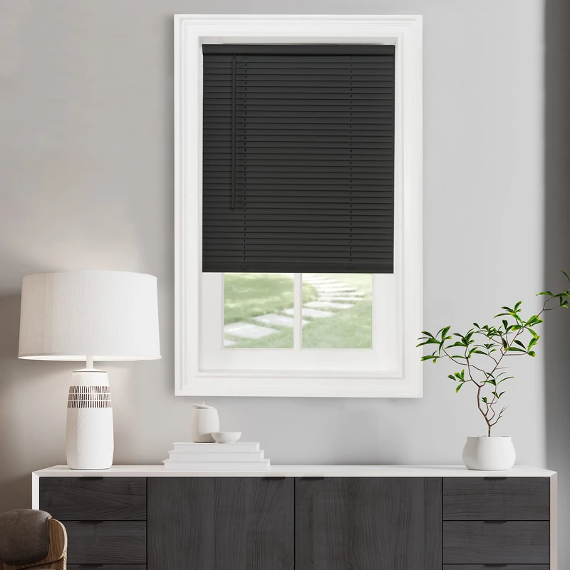 Achim Home Furnishings Window Blinds, Vinyl, Black, 27" W X 64" H