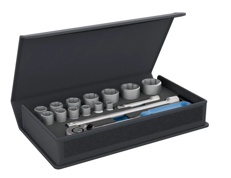 'Gedore TC 19 Mu 10/15 Piece Socket Wrench Set 1/2 Inch in Textile Bag with Carry Handle/Lever Ratchet Spanner/Extension/Universal Joint Sockets/Check Tool System