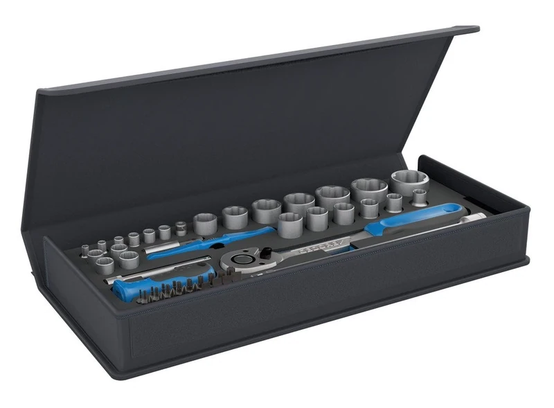 GEDORE TC 19-20-MU-10 Socket Spanner Set 1/4 Inch and 1/2 Inch in Textile Bag with Carry Handle/Lever Reversible Ratchet/Extension/Universal Joint/Hexagonal Socket Spanner Inserts