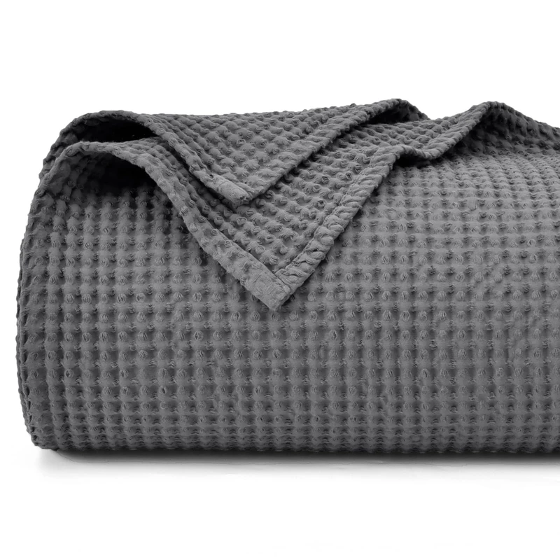 PHF 100% Cotton Waffle Weave Blanket Twin Size 66"x90"-Lightweight Washed Soft Breathable Blanket for All Season-Perfect Blanket Layer for Couch Bed Sofa -Elegant Home Decoration-Charcoal