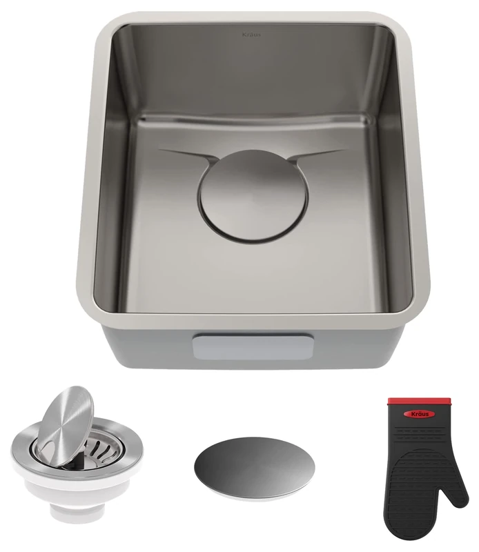 Kraus KD1US17B Dex 17-inch Undermount 16 Gauge Stainless Steel Single Bowl ADA Kitchen Sink, Gloss, 17 Inch