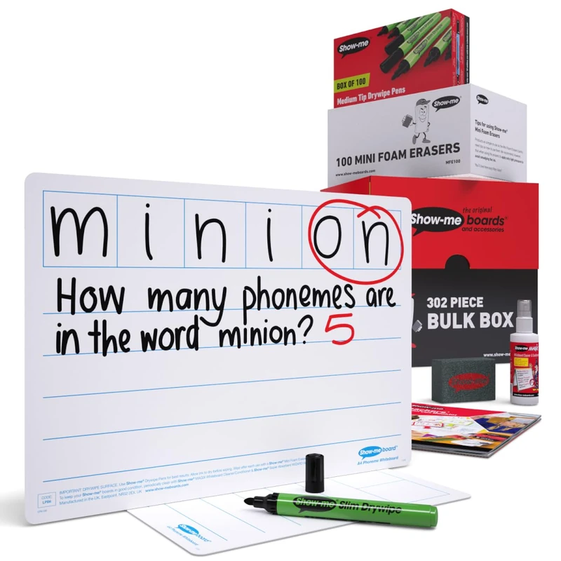 Show-me 6-Frame Phoneme B/LPB6 Drywipe Boards – A4 Size for Drywipe and Whiteboard Pens – Bulk Set Ideal for Schools and Education (100 Sets)