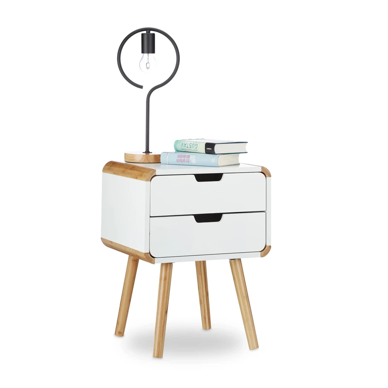 Relaxdays Bedside Table with 2 Drawers, Wooden Nightstand, Compact Bedroom Dresser, HxWxD: 50 x 40 x 40 cm, White