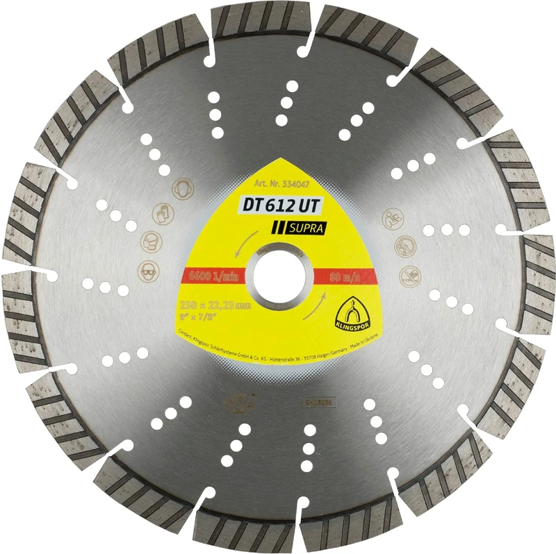 Klingspor 334047 Diamond Cutting Disc Set for Angle Grinders, DT 612 UT, 230 mm x 22.23 mm, 6600 rpm