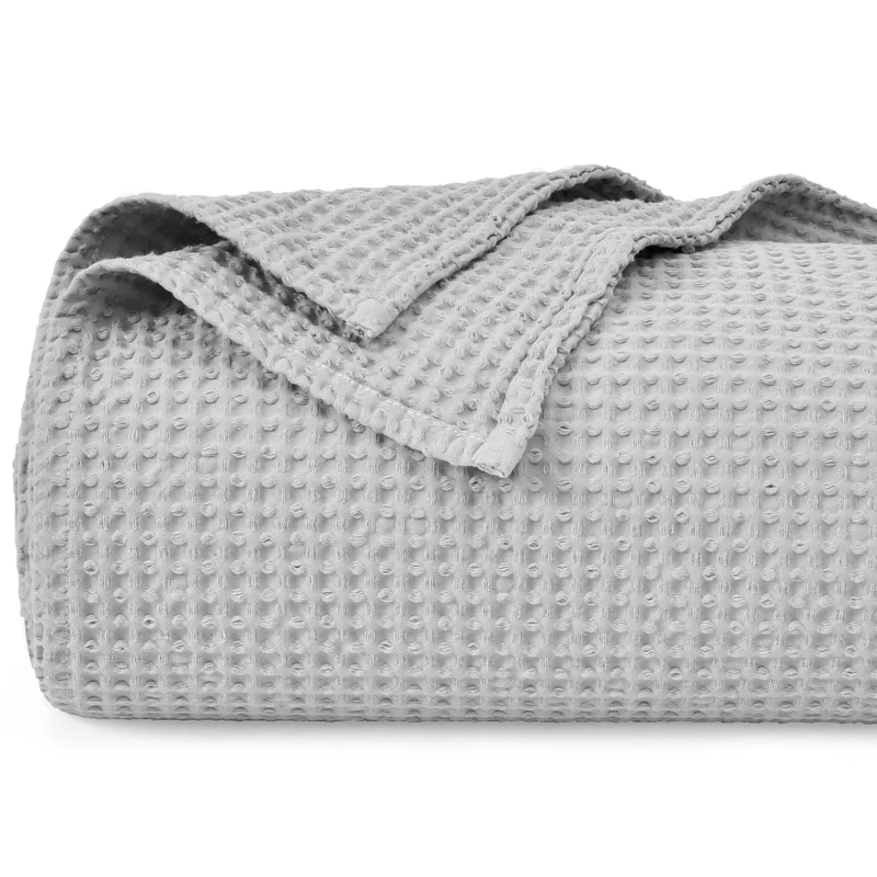 PHF 100% Cotton Waffle Weave Thermal Blanket for Home Decorations - Soft Comfortable Breathable and Moisture Absorption for All Season - Perfect for Couch Bed Sofa Queen Size (225 x 225cm) Light Grey