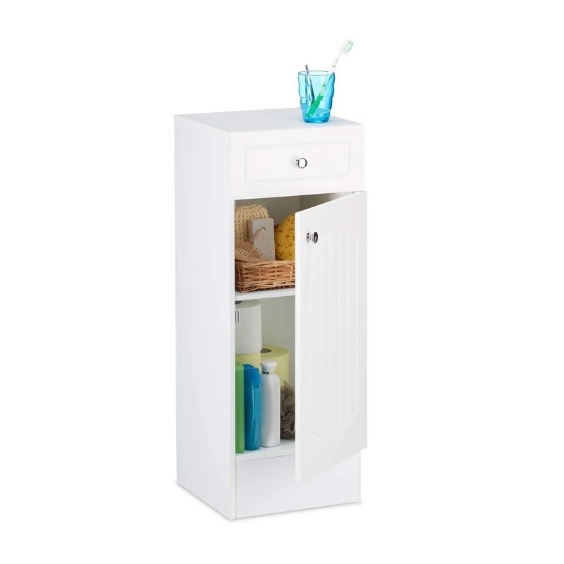 Relaxdays Bathroom Standing Cabinet, Cupboard with Drawer for the Bathroom, MDF, HWD: 80 x 30.5 x 30.5cm, White